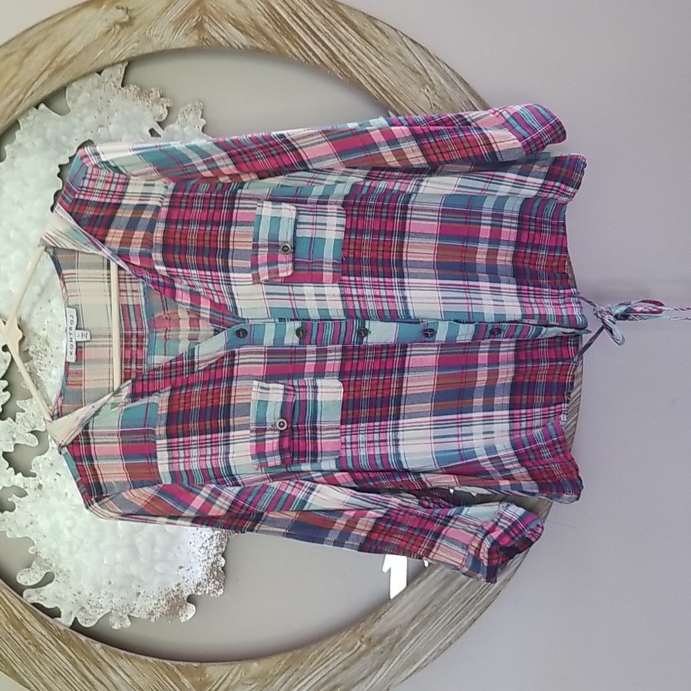 Hooded plaid top 3/$30